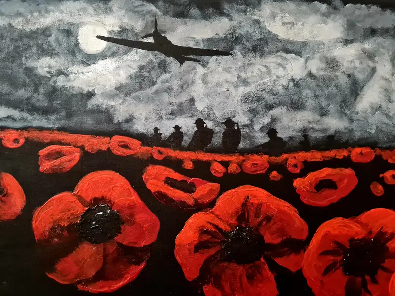 U581 Original Painting – Night In The Poppy Field Impressionist Scene 1