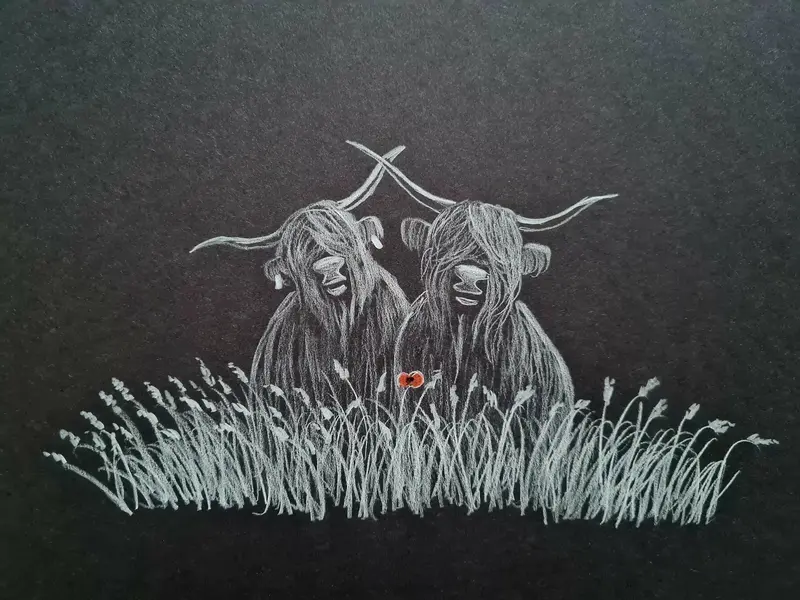 U640 Original Polychromo — 'Love Moo Too' Whimsical Art 1