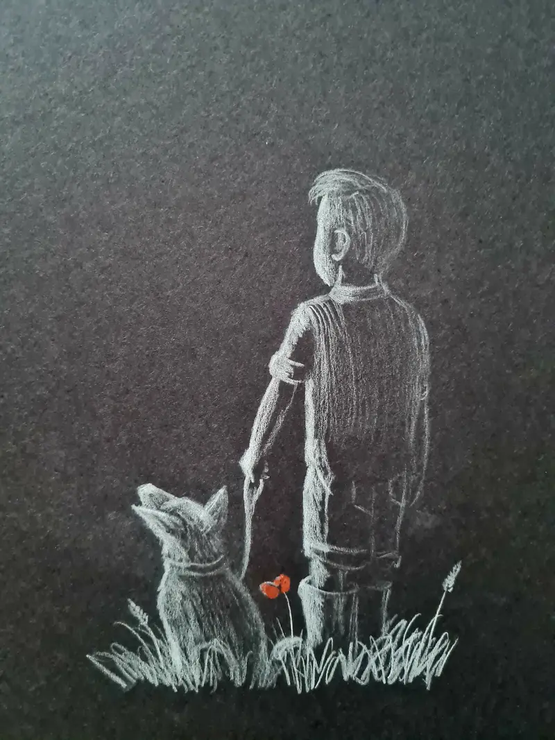 U697 Original Polychromo Drawing — 'Night With The Pup' 1
