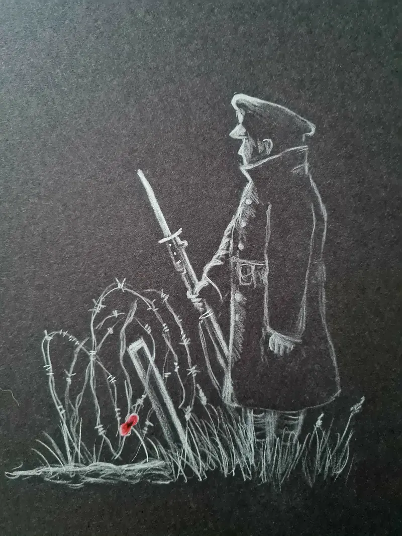 U698 Original Polychromo Drawing — 'Standing Sentry' 1