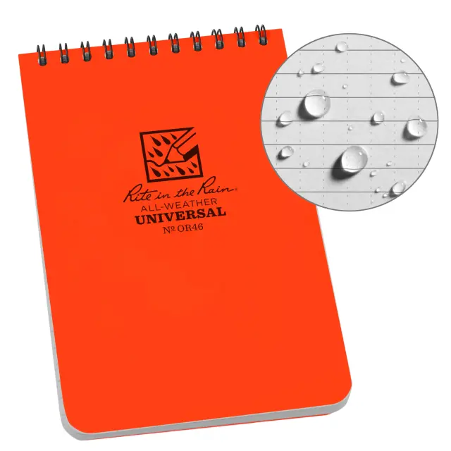 Weatherproof 4" X 6" Top-Spiral Notebook – Orange Cover, Universal Layout (Model Or46) 1