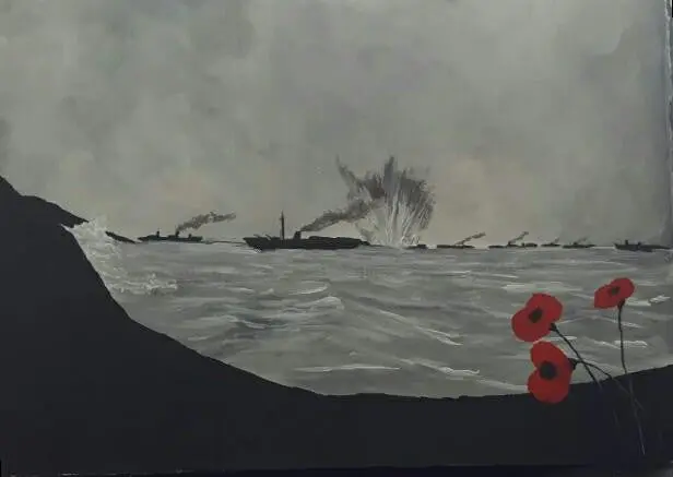 Wwii Naval History Original Painting – 'Torpedoed' 1